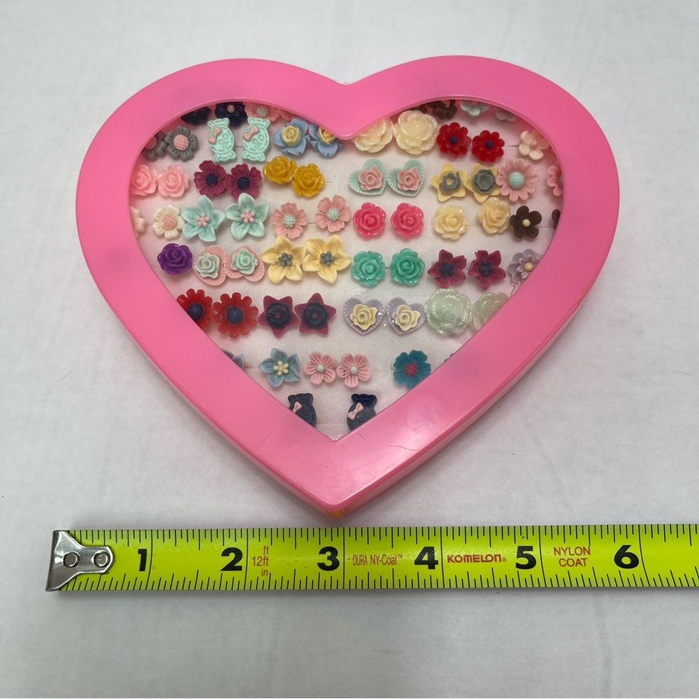 Kids Valentines Flowers Earrings Set Plastic Stud, Gift Boxed (36 Pairs) - Picture 6 of 6